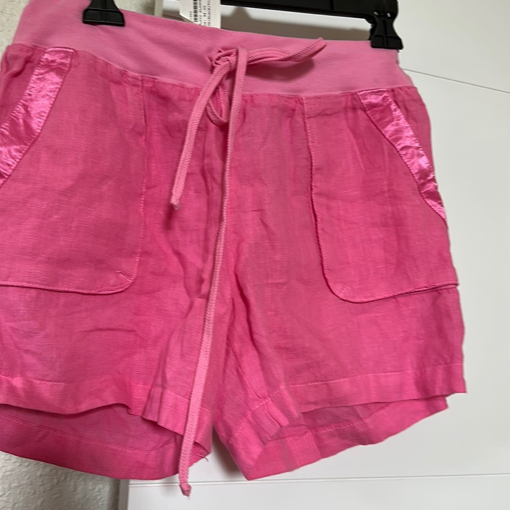 Hard Tail Hot Pink linen shorts / drawstring w satin trim